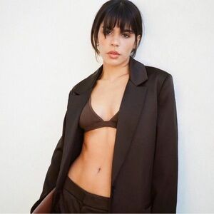 Zara Satin Effect Oversized Blazer Chocolate Brown Minimalist Quiet Luxury Small